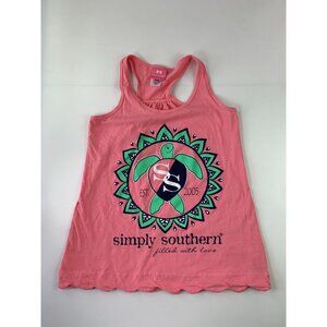 Simply Southern Women's S Pink Scalloped Bottom Graphic Tank Top
